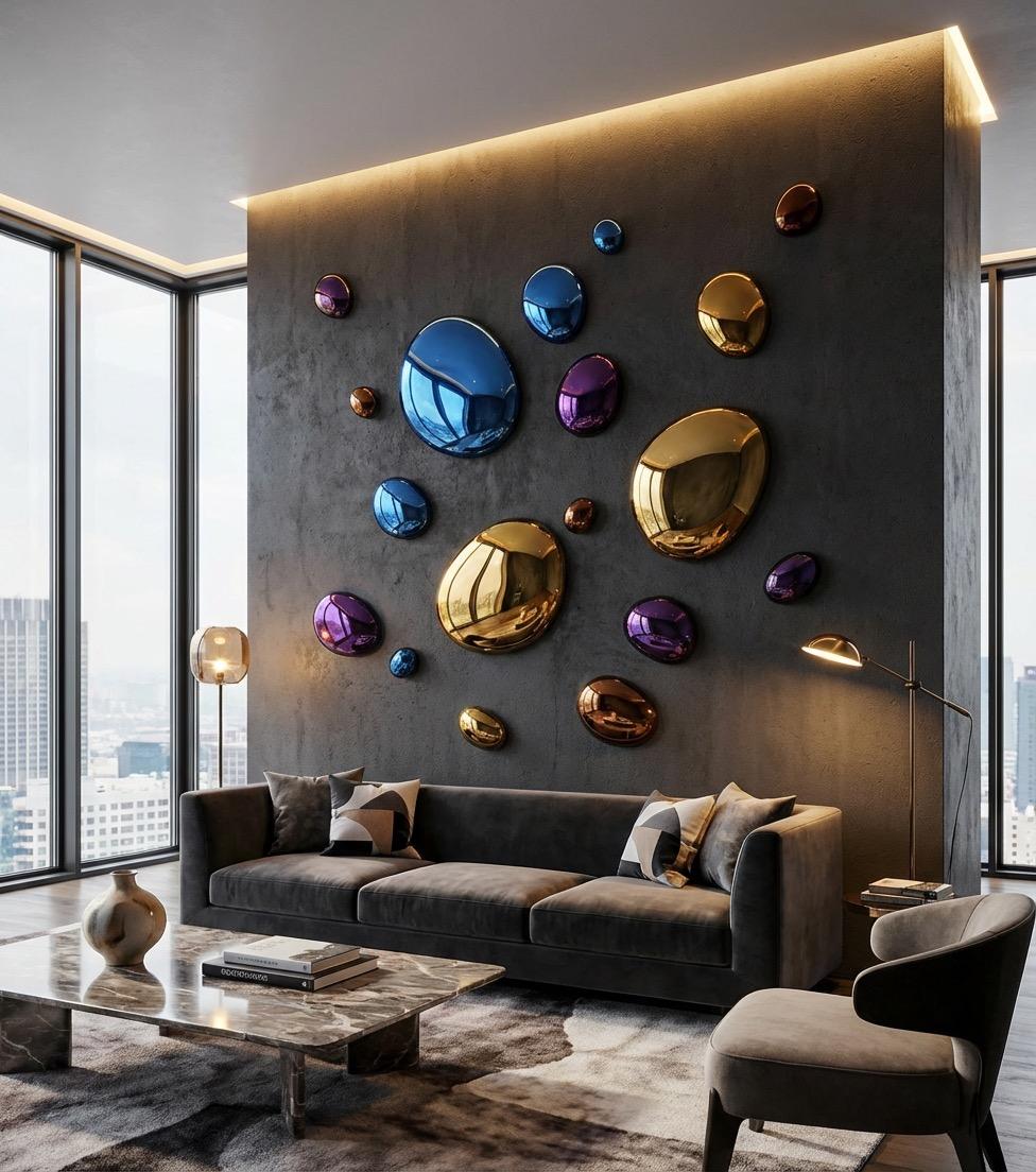 Moderne 3D-Tropfen Wanddekoration Komposition bunt im Zustand „Neu“ im Angebot in West Hollywood, CA