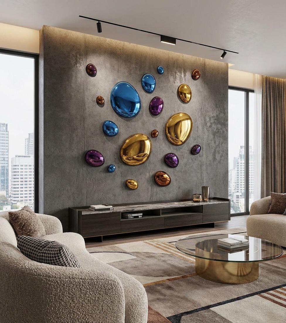 Moderne 3D-Tropfen Wanddekoration Komposition bunt (Glas) im Angebot