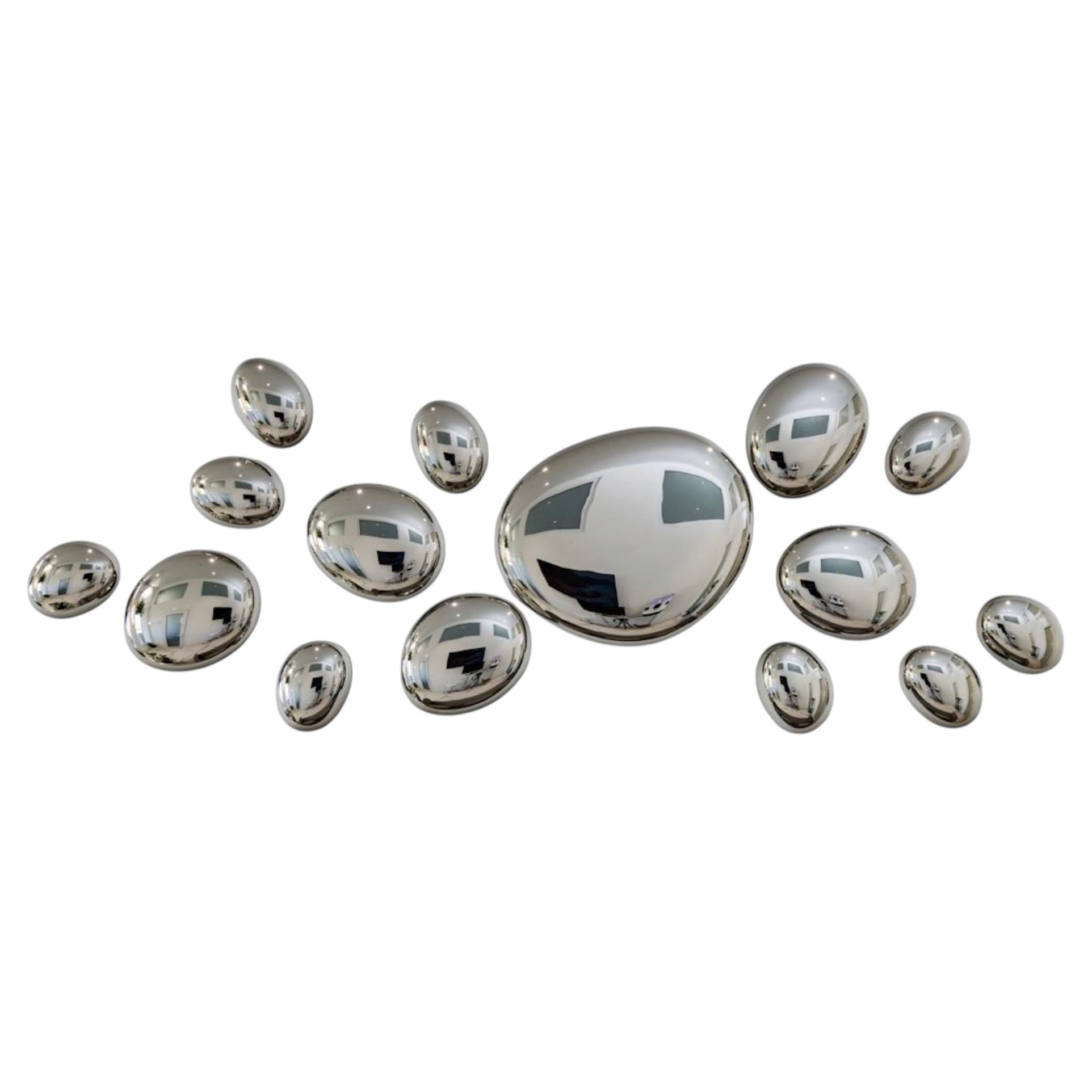 Modern 3D Drops Wall Decor Composition Silver made of Glass For Sale