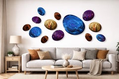 Modern 3D Glass Droplets Wall Decor, Hand-Crafted Glass & Titanium, Colorful