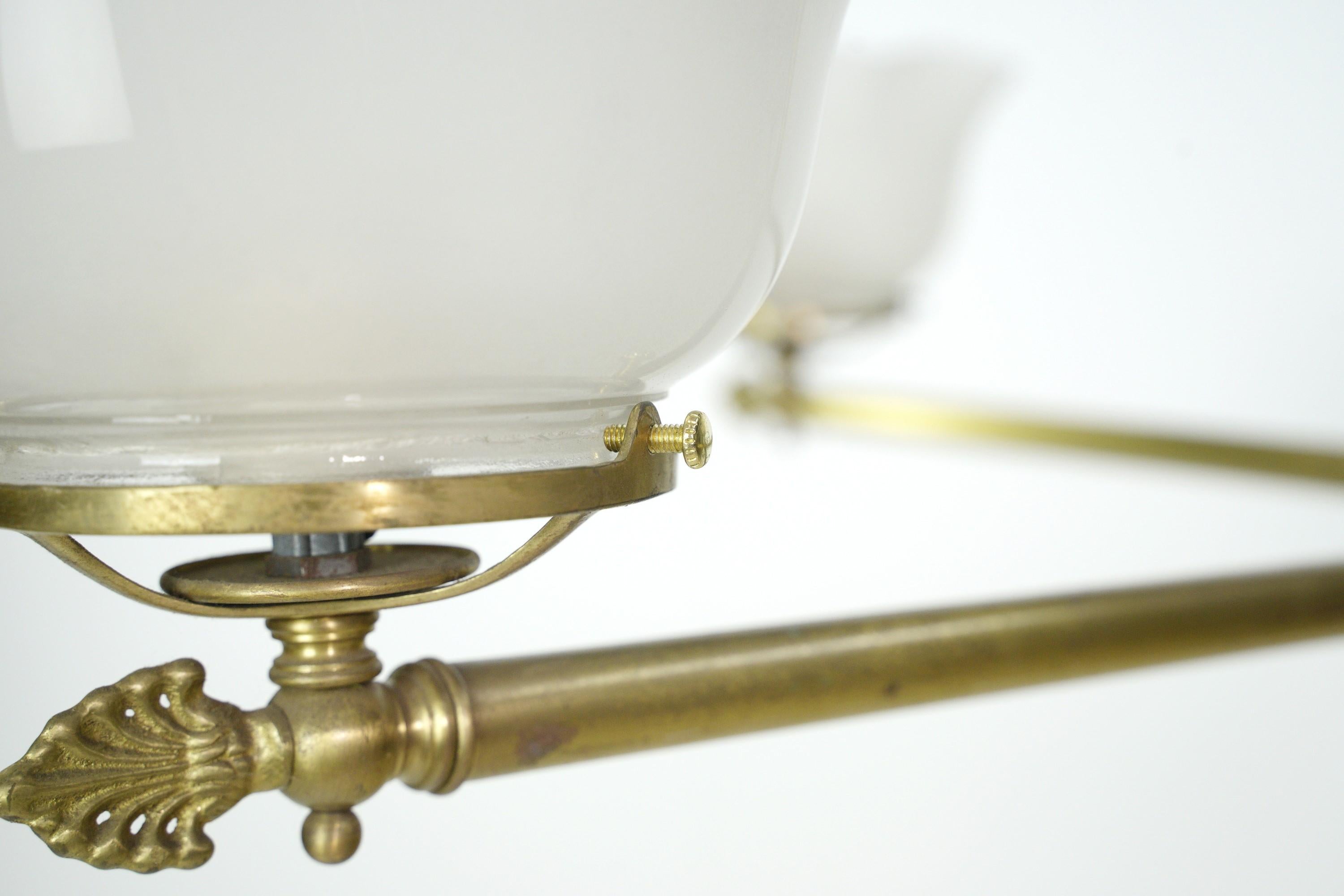 Modern 4 Arm Ruffled Glass Shades Brass Chandelier For Sale 1
