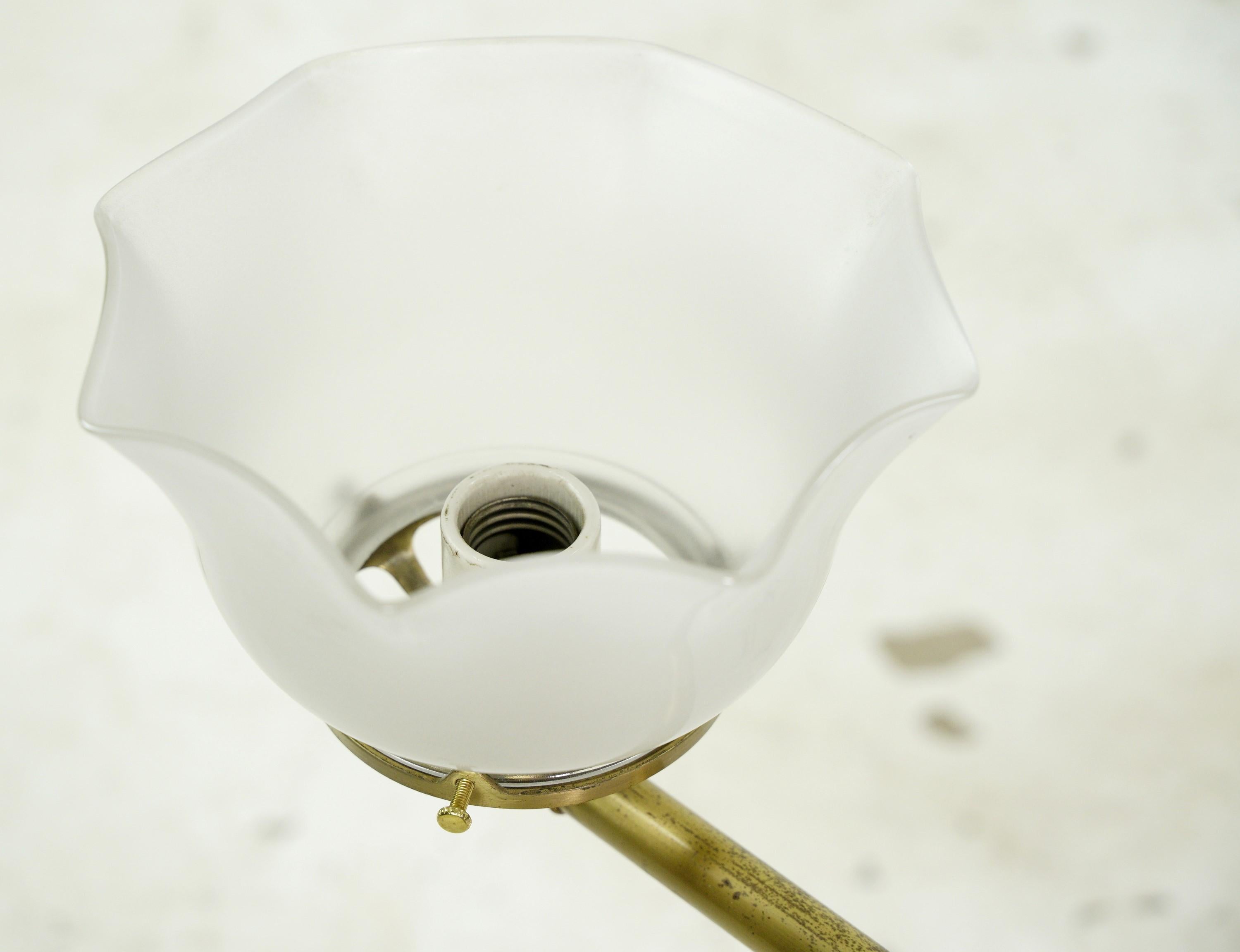 Modern 4 Arm Ruffled Glass Shades Brass Chandelier For Sale 2