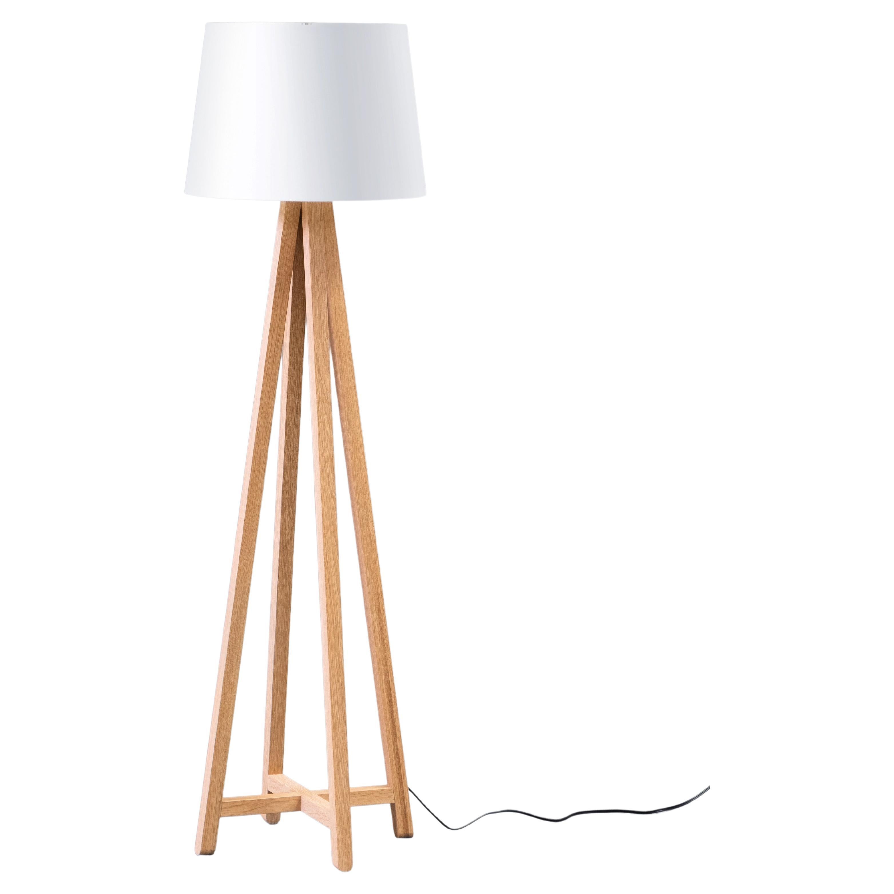 Modern 4-Legged Floor Lamp in White Oak with Conical Shade For Sale