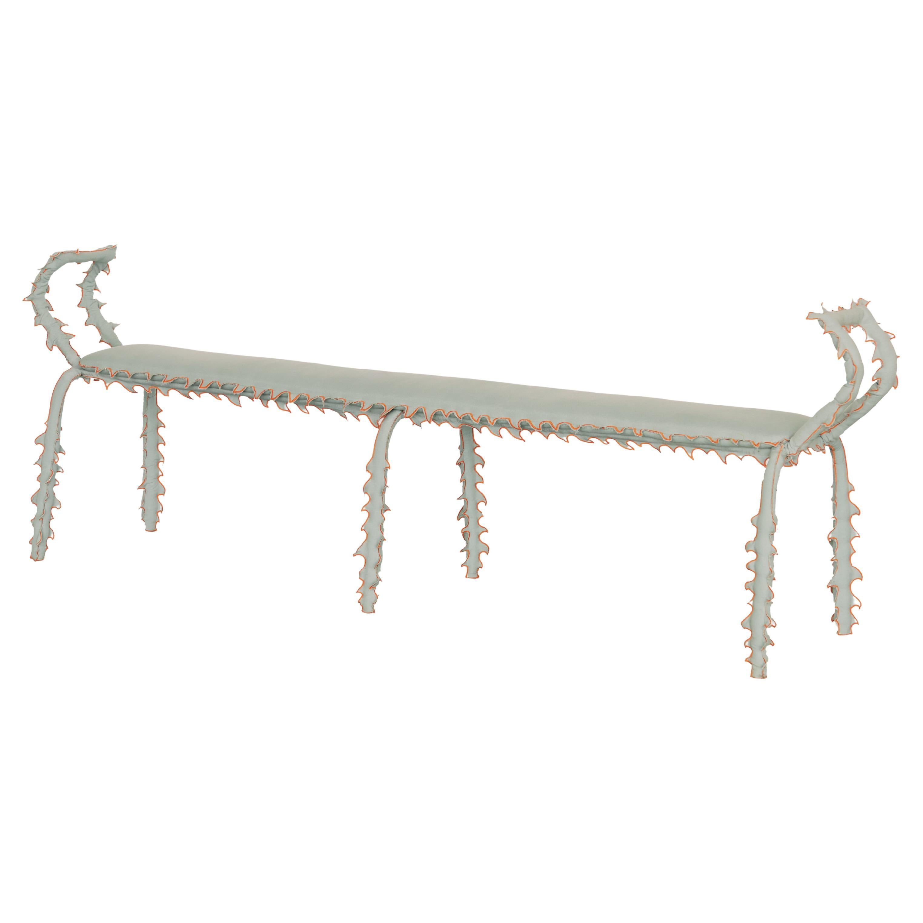 Modern 4-seater Bench, Light Blue Cotton with Spiked Biomorphic Surface, by ESTO For Sale