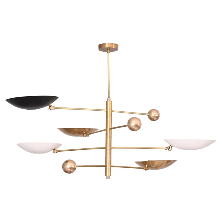 Modern 4 Arms 5 Shade Counter Balance Brass Chandelier