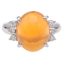 Vintage Modern 4.08 carat Fire Opal Diamond Platinum Ring