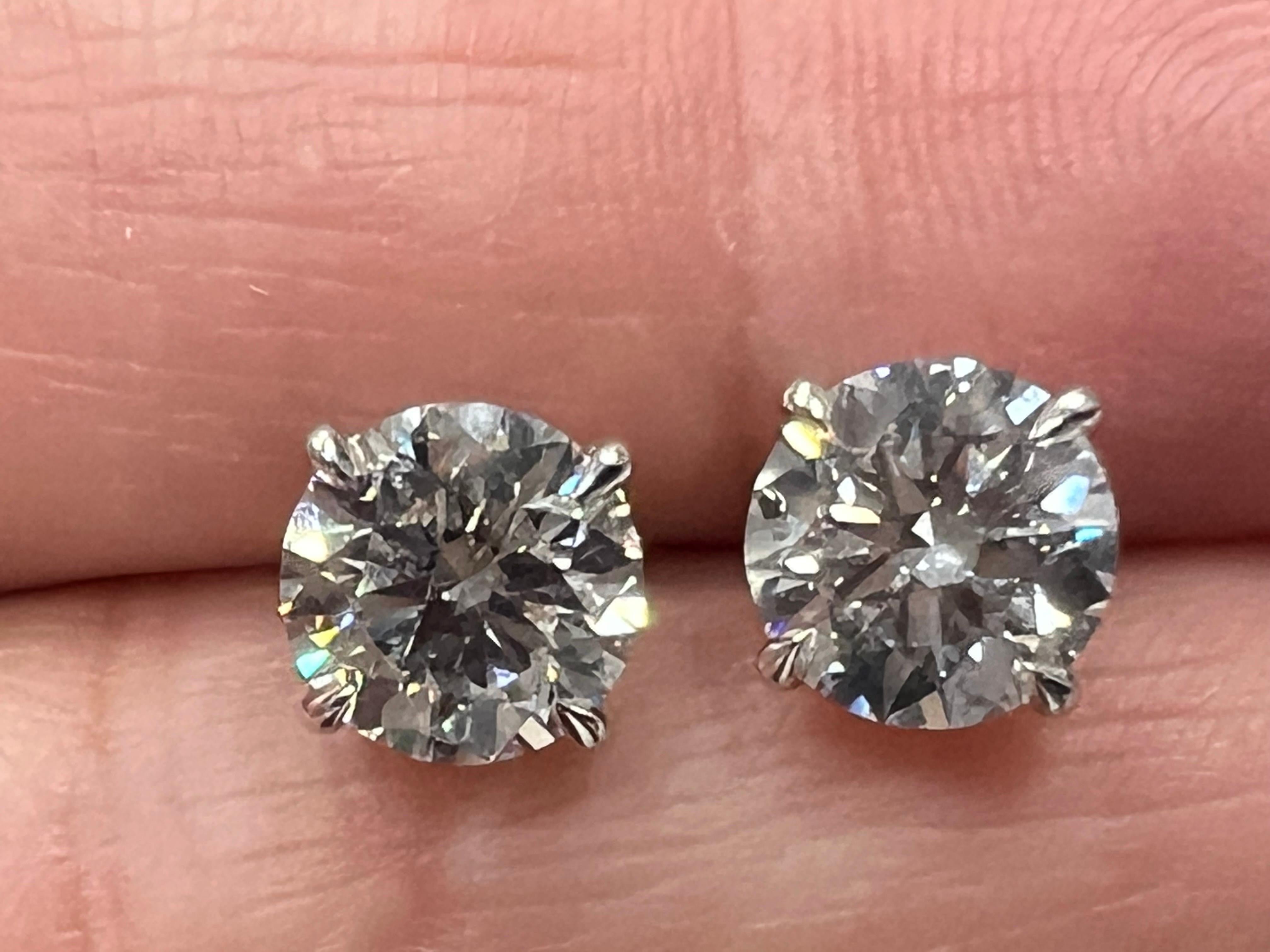 Modern 4.13 Carat Natural GIA Certified F Color Round Brilliant Diamond Earrings 1
