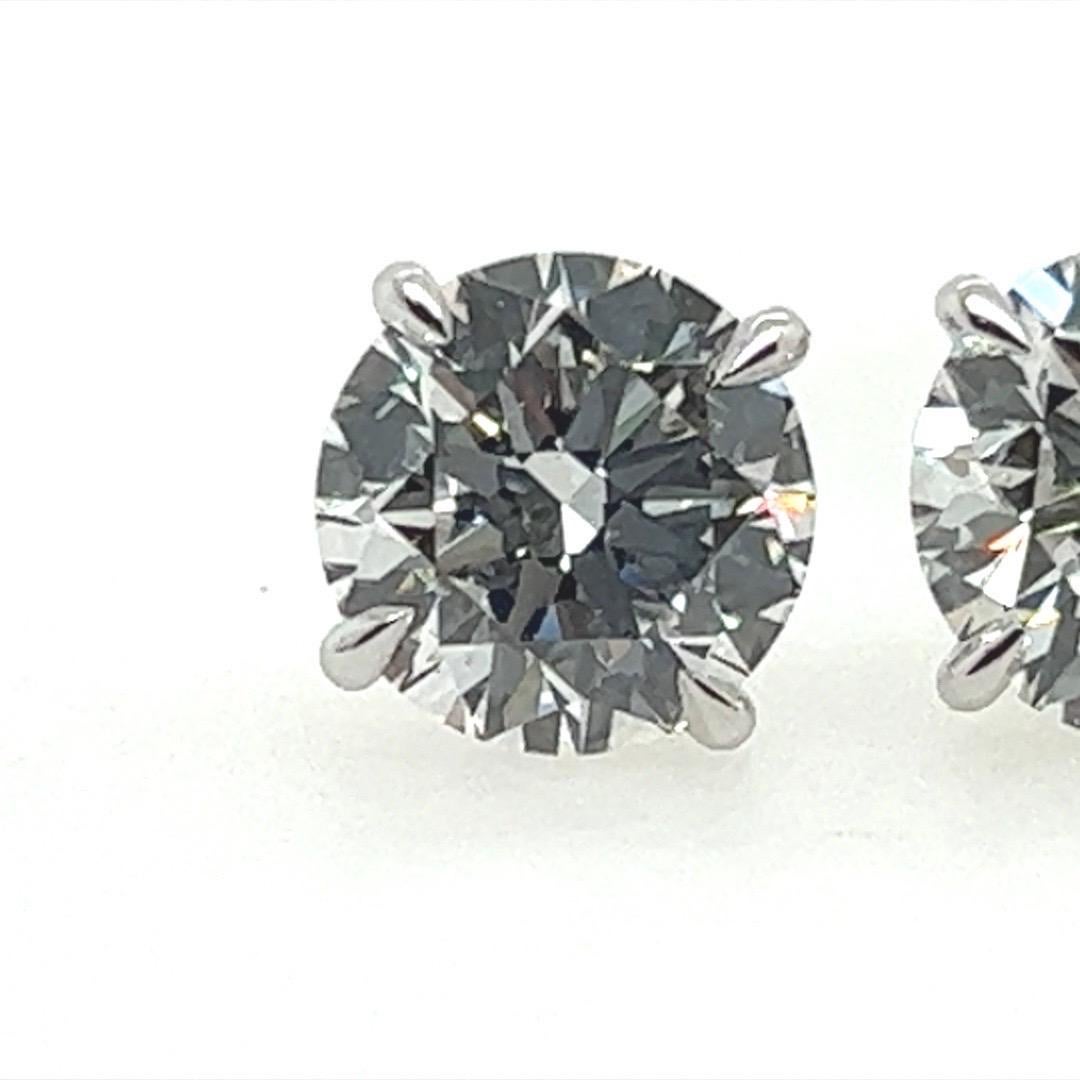 Modern 4.13 Carat Natural GIA Certified F Color Round Brilliant Diamond Earrings 4
