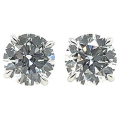 Modern 4.13 Carat Natural GIA Certified F Color Round Brilliant Diamond Earrings