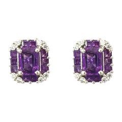 Modern 4.15 Carat Purple Amethyst Stud Earrings in Sterling Silver for Women