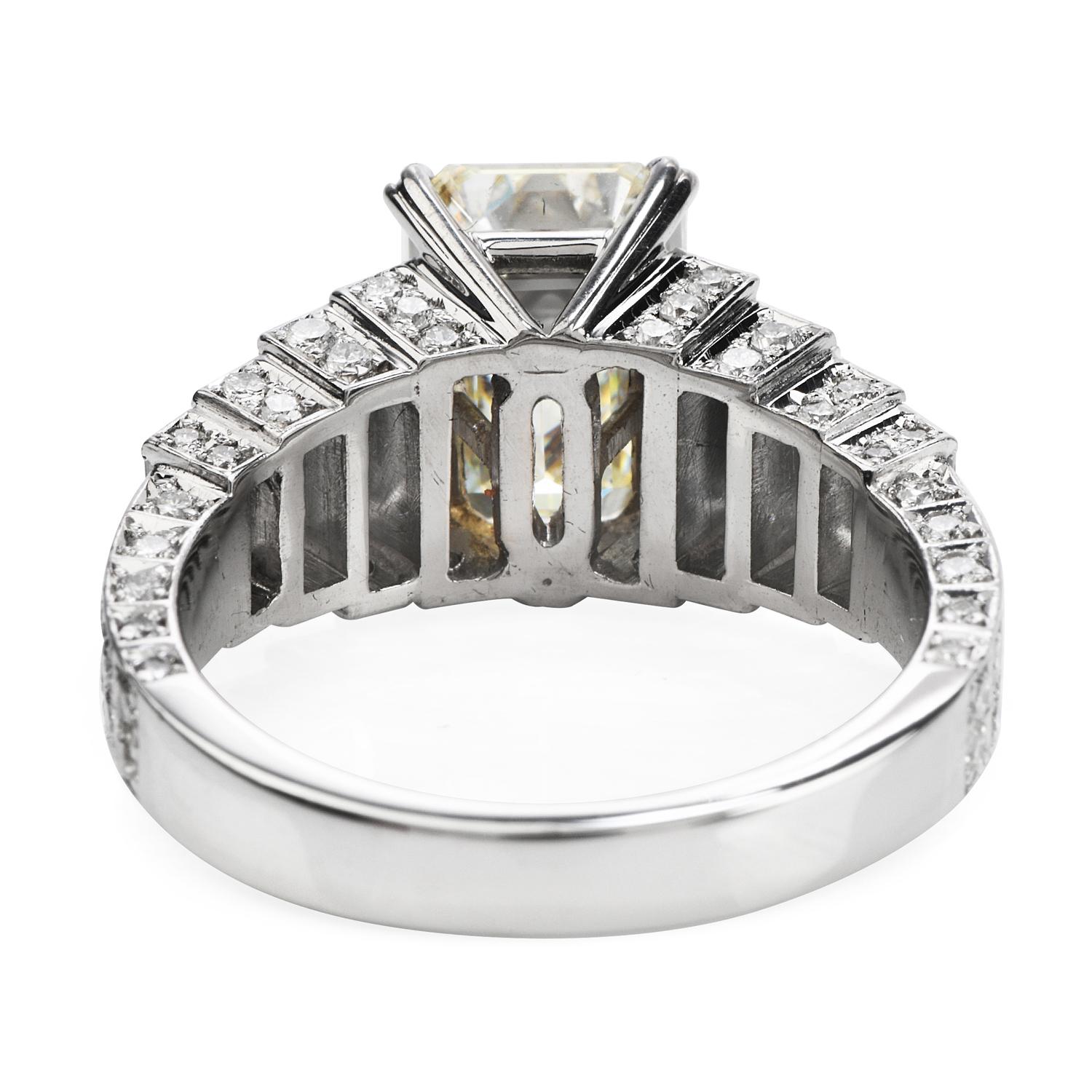 Emerald Cut Modern 4.75 Carat Emerald-Cut Diamond Platinum Gold Engagement Ring