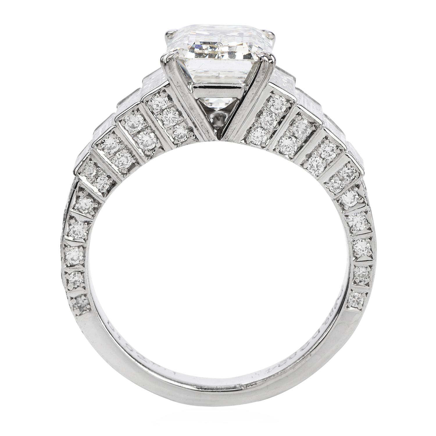 Modern 4.75 Carat Emerald-Cut Diamond Platinum Gold Engagement Ring In Excellent Condition In Miami, FL