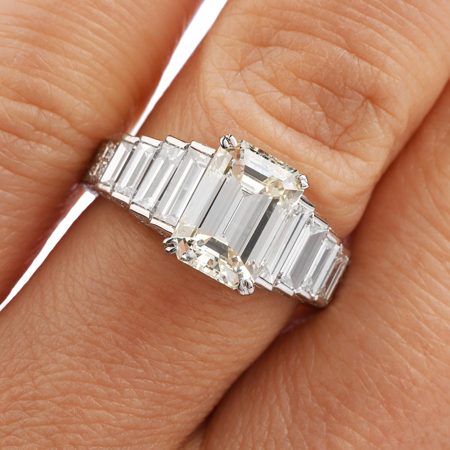 Modern 4.75 Carat Emerald-Cut Diamond Platinum Gold Engagement Ring 1