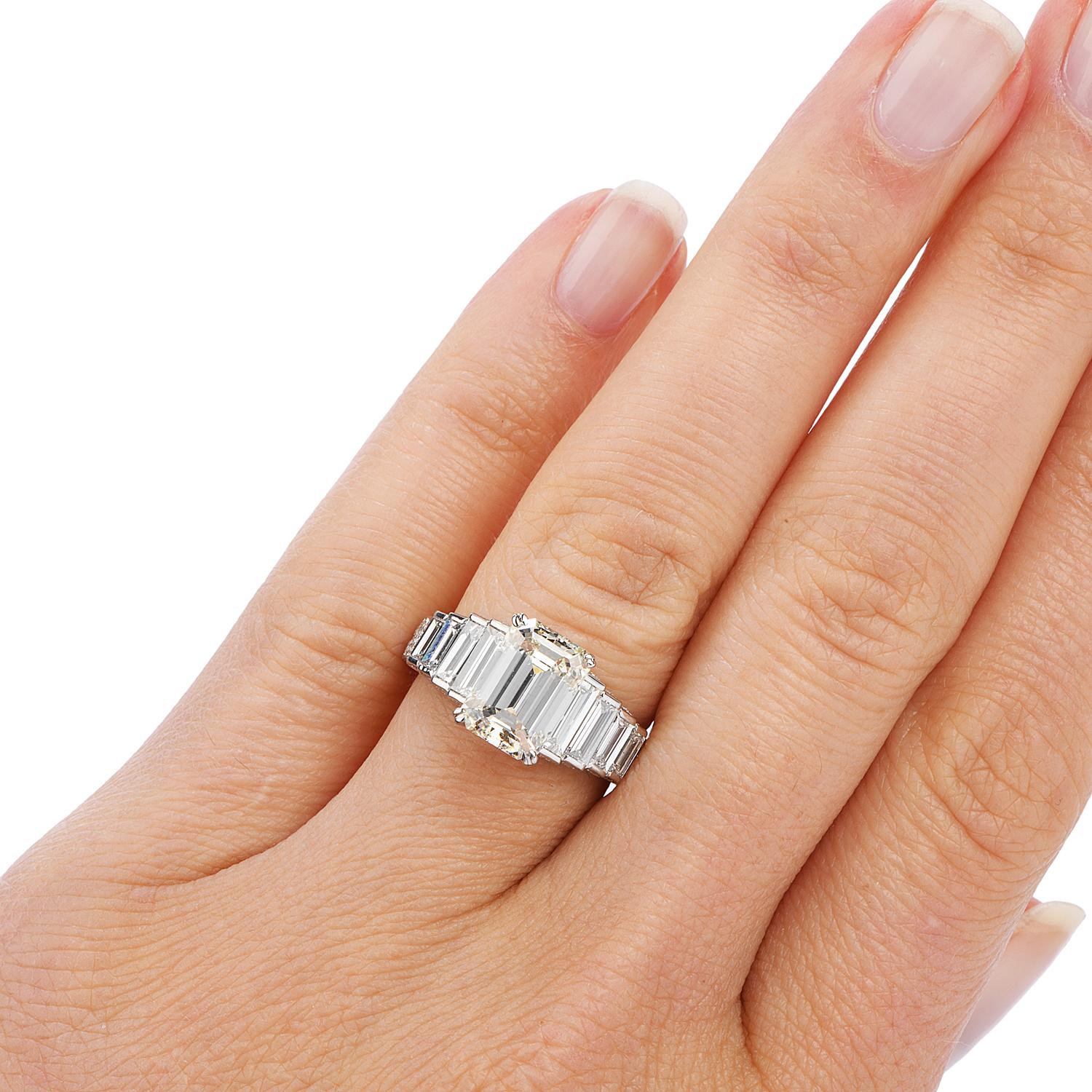 Modern 4.75 Carat Emerald-Cut Diamond Platinum Gold Engagement Ring 2