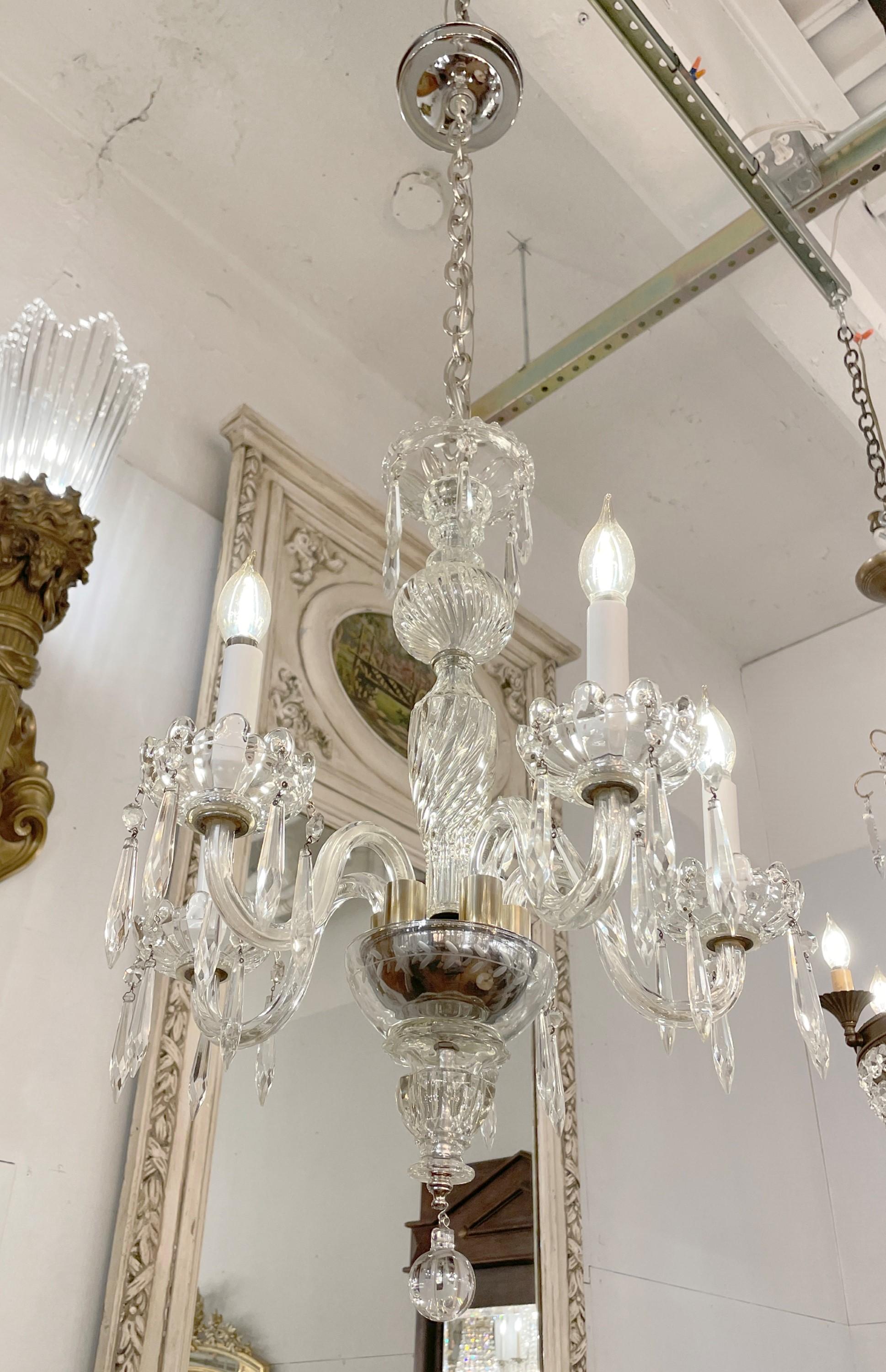 Unknown Modern 5 Arm Clear Crystal Chrome Accented Chandelier For Sale