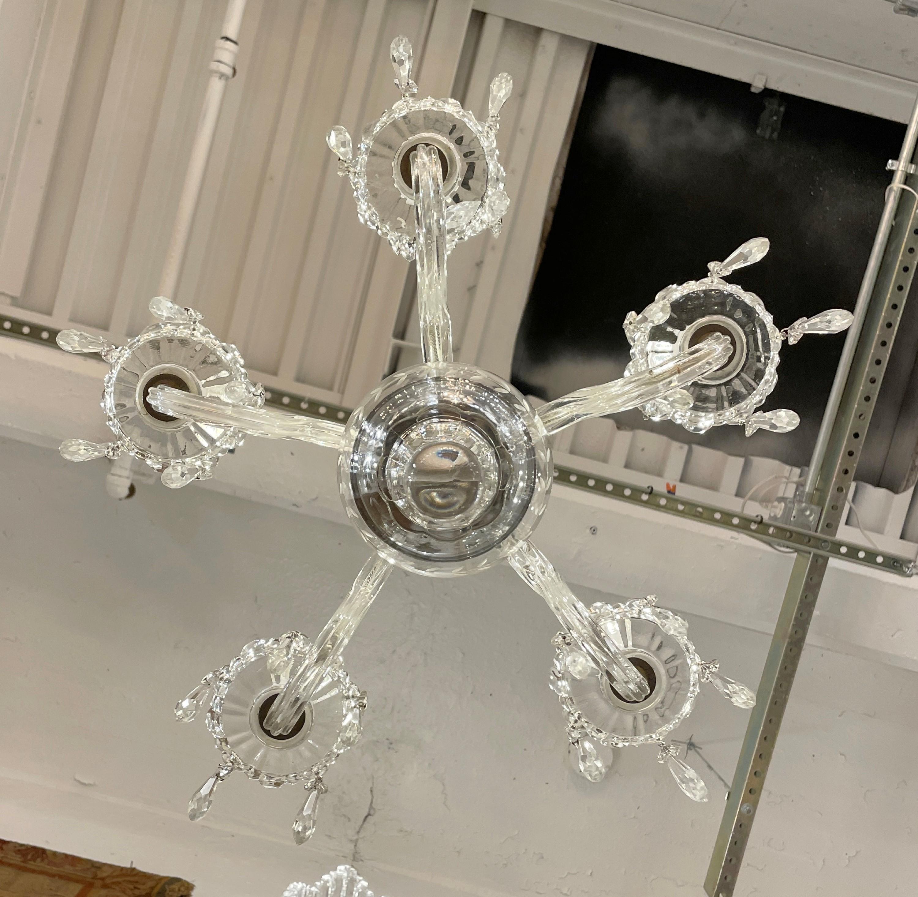 Modern 5 Arm Clear Crystal Chrome Accented Chandelier For Sale 3