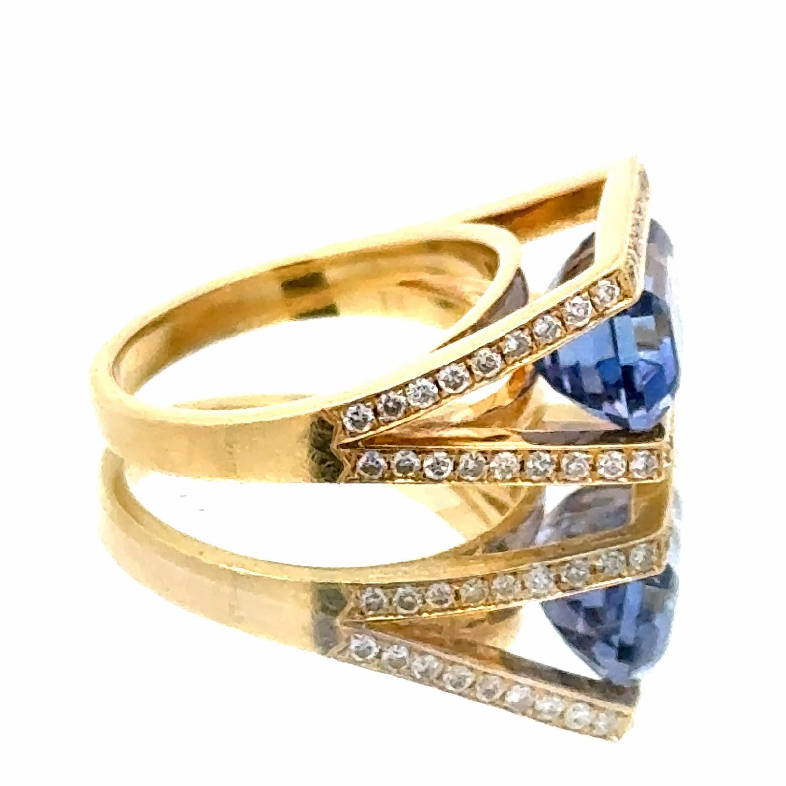 Modern 5-Carat Emerald Cut Natural Blue Sapphire Diamond 18K Yellow Gold Ring 1