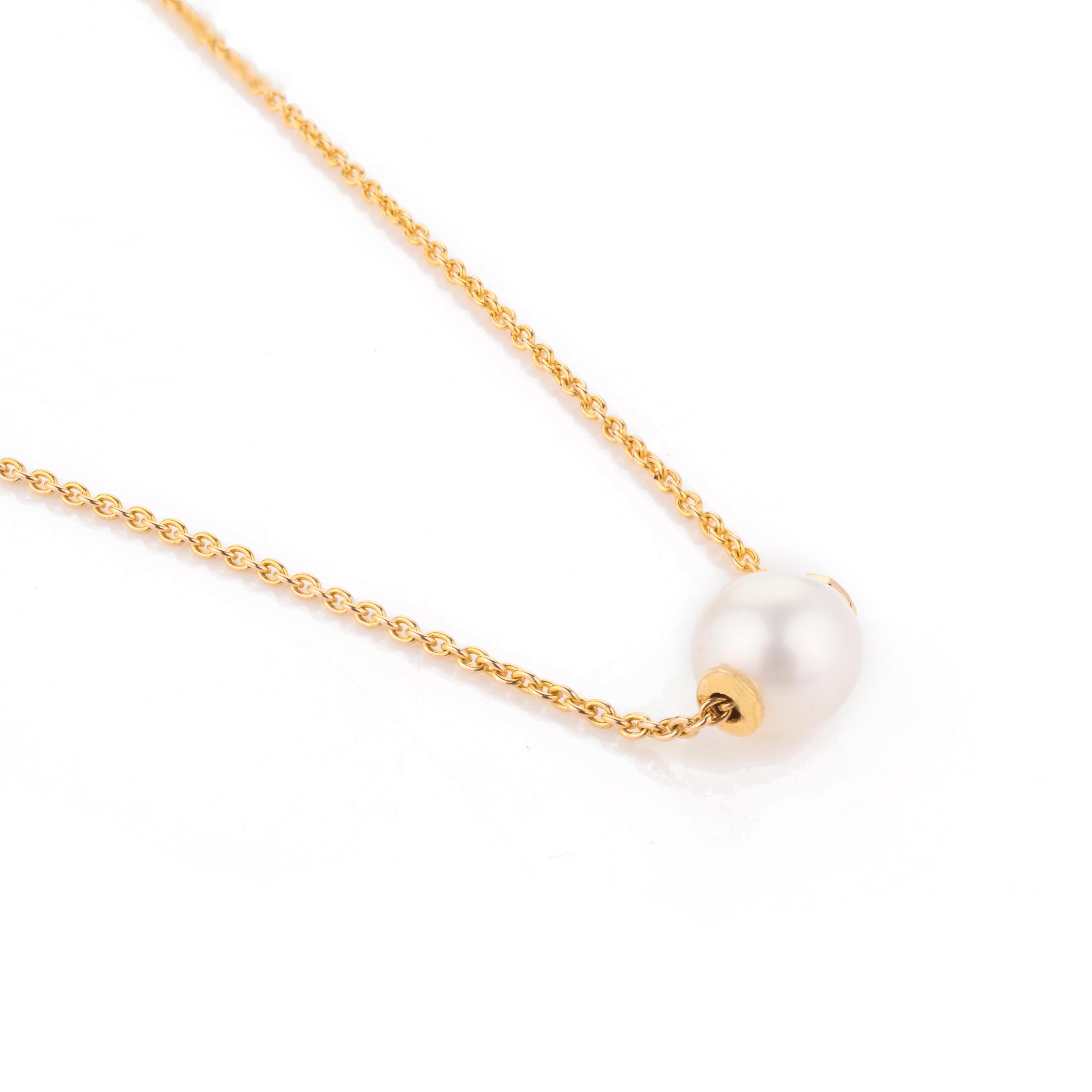 Bead Modern 5 Carat Single Pearl Chain Necklace in 18k Solid Yellow Gold For Sale