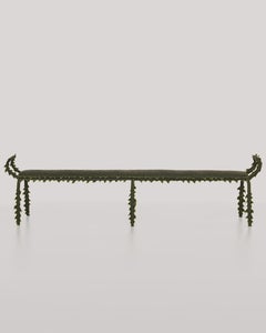 Modern 5-seater Bench, Forest Green Cotton, Spiked Biomorphic Surface, by ESTO