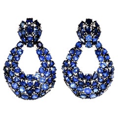 Modern 50.00ct Blue Sapphire Diamond 18K Gold Door Knob Drop Earrings