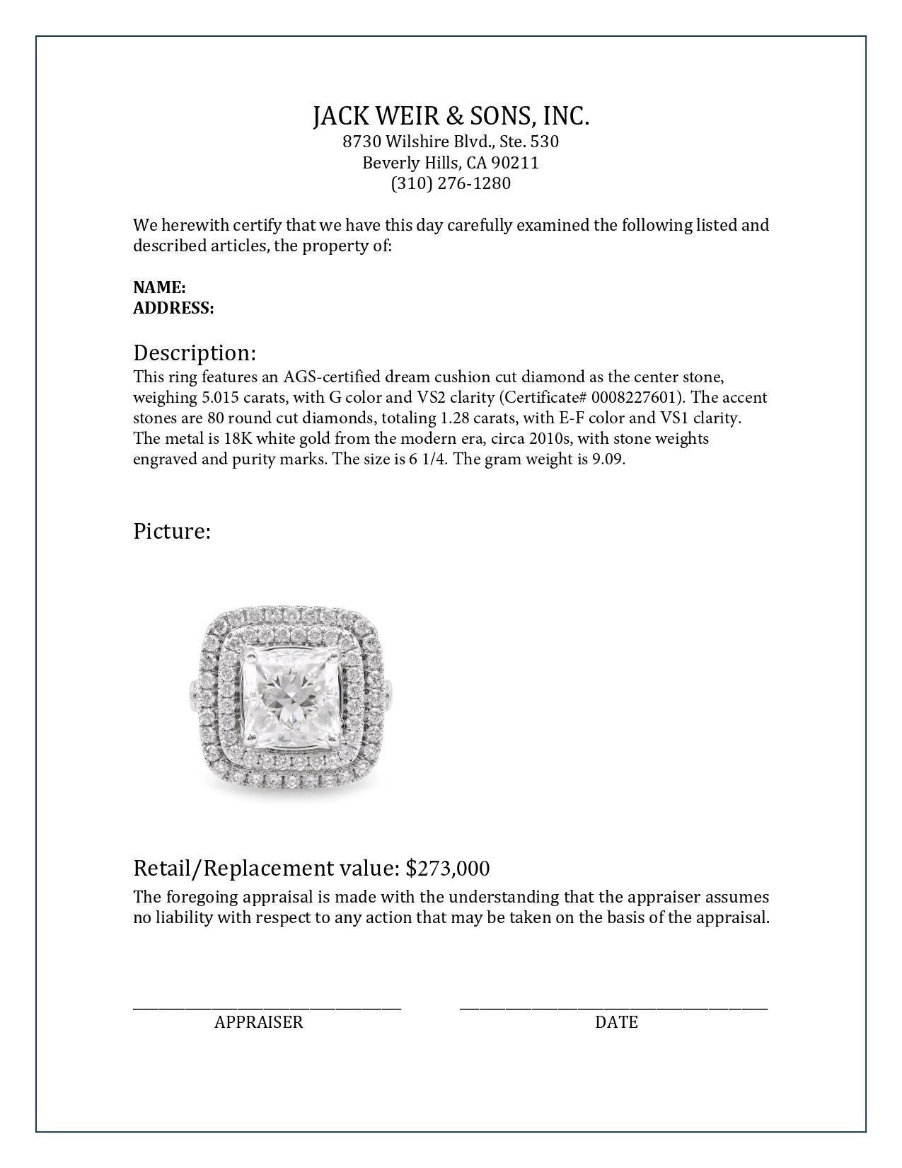 Modern 5.01 Carat Dream Cut 18K White Gold Ring 1