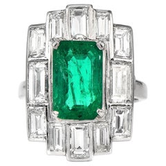 Modern 5.06cts Colombian GIA Emerald Diamond Baguette Platinum Ring