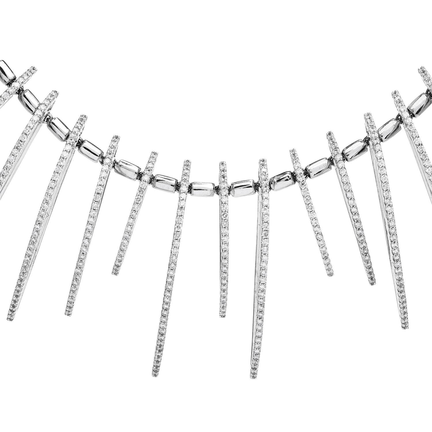 Round Cut Modern 5.25 Carats Diamond 18K White Gold Graduated Link Necklace