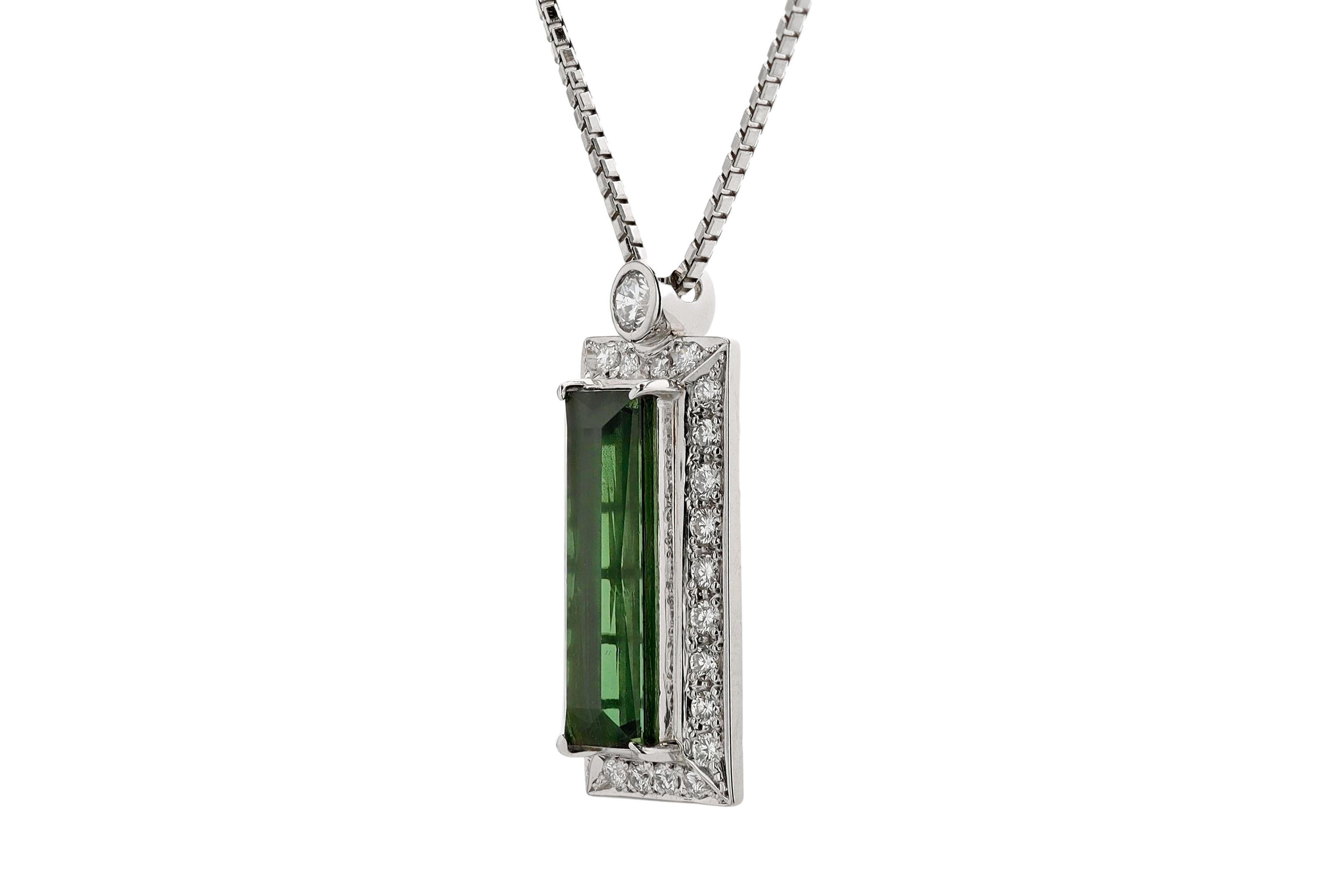 Women's Modern 6 Carat Emerald Cut Green Tourmaline Diamond Pendant Necklace For Sale