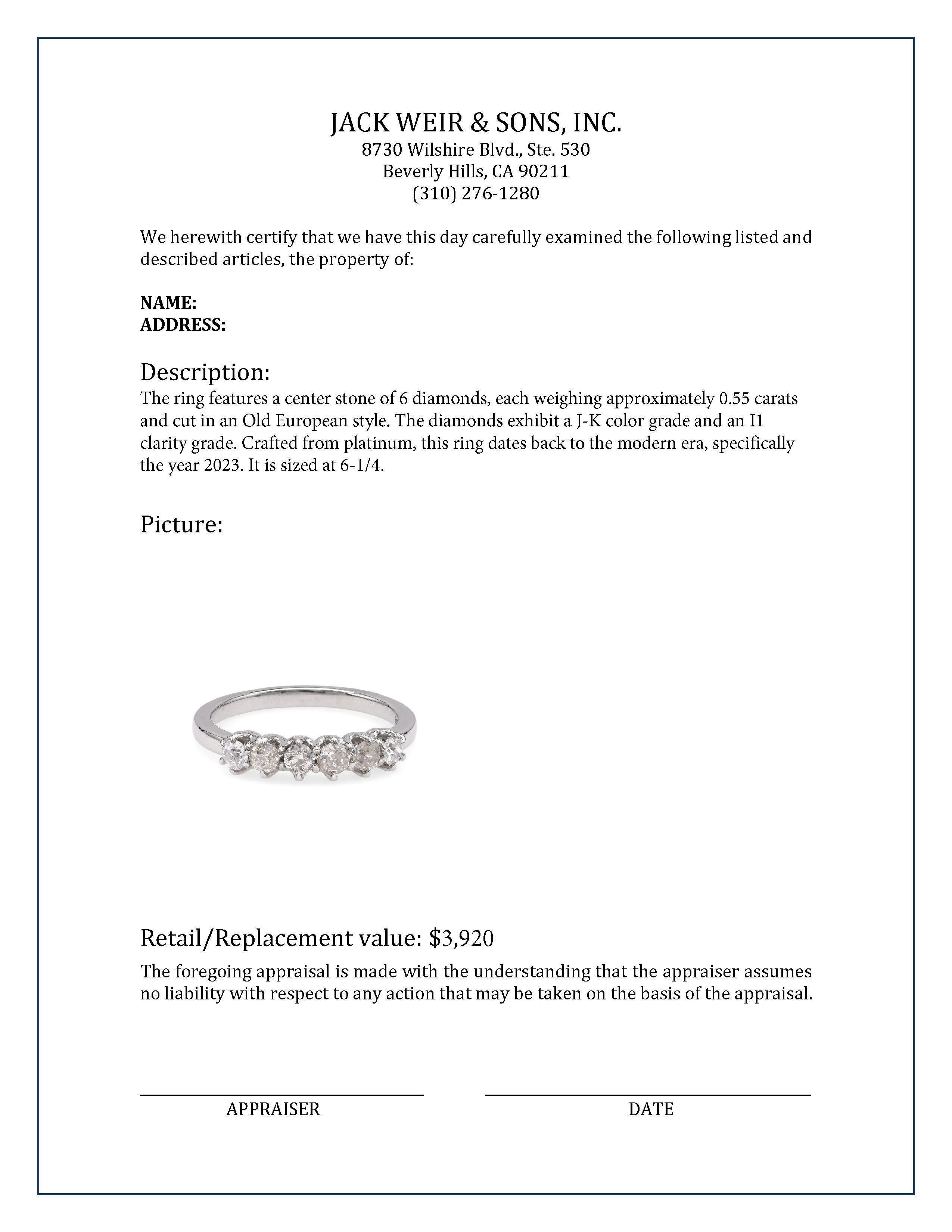 Modern 6 Stone Diamond Platinum Wedding Band In Excellent Condition For Sale In Beverly Hills, CA