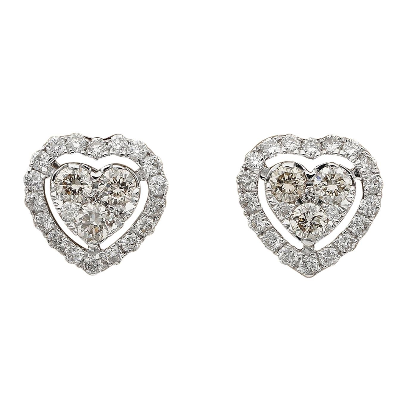 Modern .60 Carat Brilliant Cut Diamond G/H VVS/VS Heart Stud Earrings 18 Karat For Sale