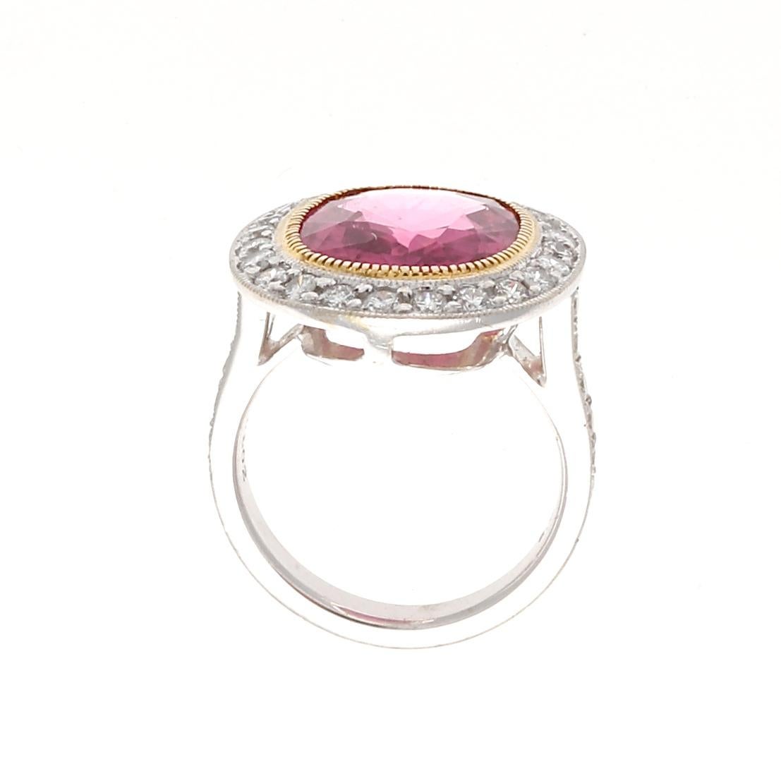 Women's Modern 6.29 Carat Rubelite Tourmaline Diamond Gold Ring