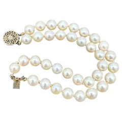 Vintage 7.25in Double Strand Akoya Pearl Bracelet, 8mm Sterling Clasp