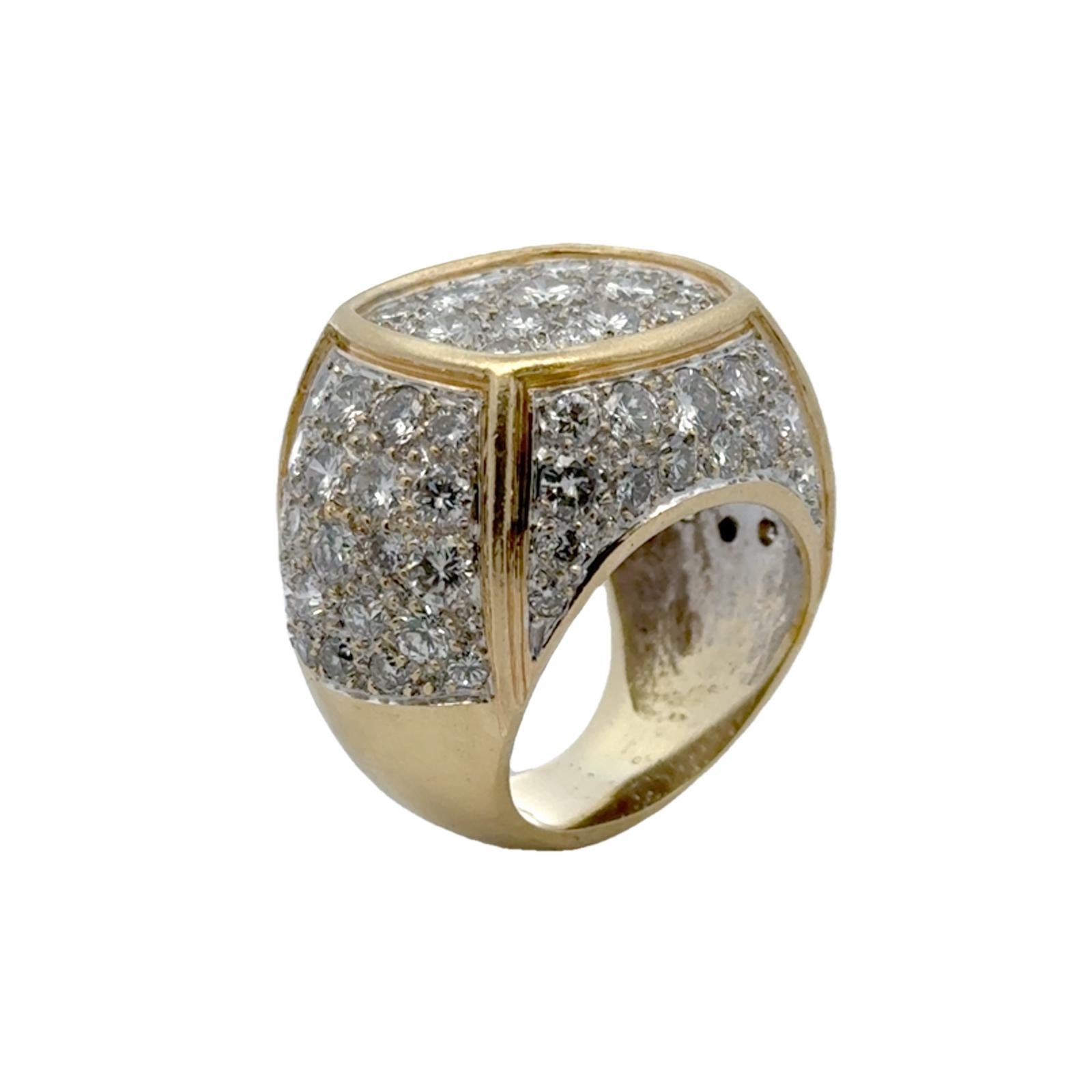 Brilliant Cut Modern 7.00 CTW Pavé Diamond 18 Karat White & Yellow Gold Statement Ring For Sale
