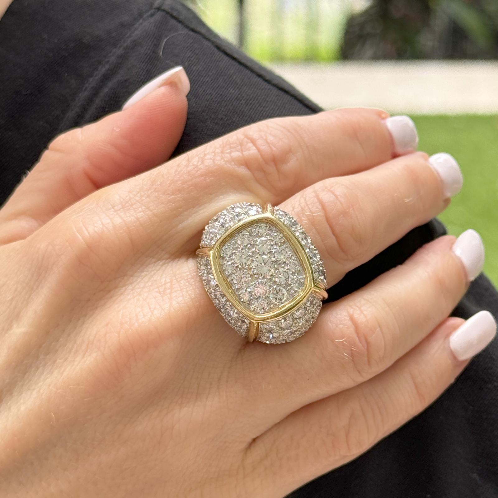 Modern 7.00 CTW Pavé Diamond 18 Karat White & Yellow Gold Statement Ring In Excellent Condition For Sale In Boca Raton, FL