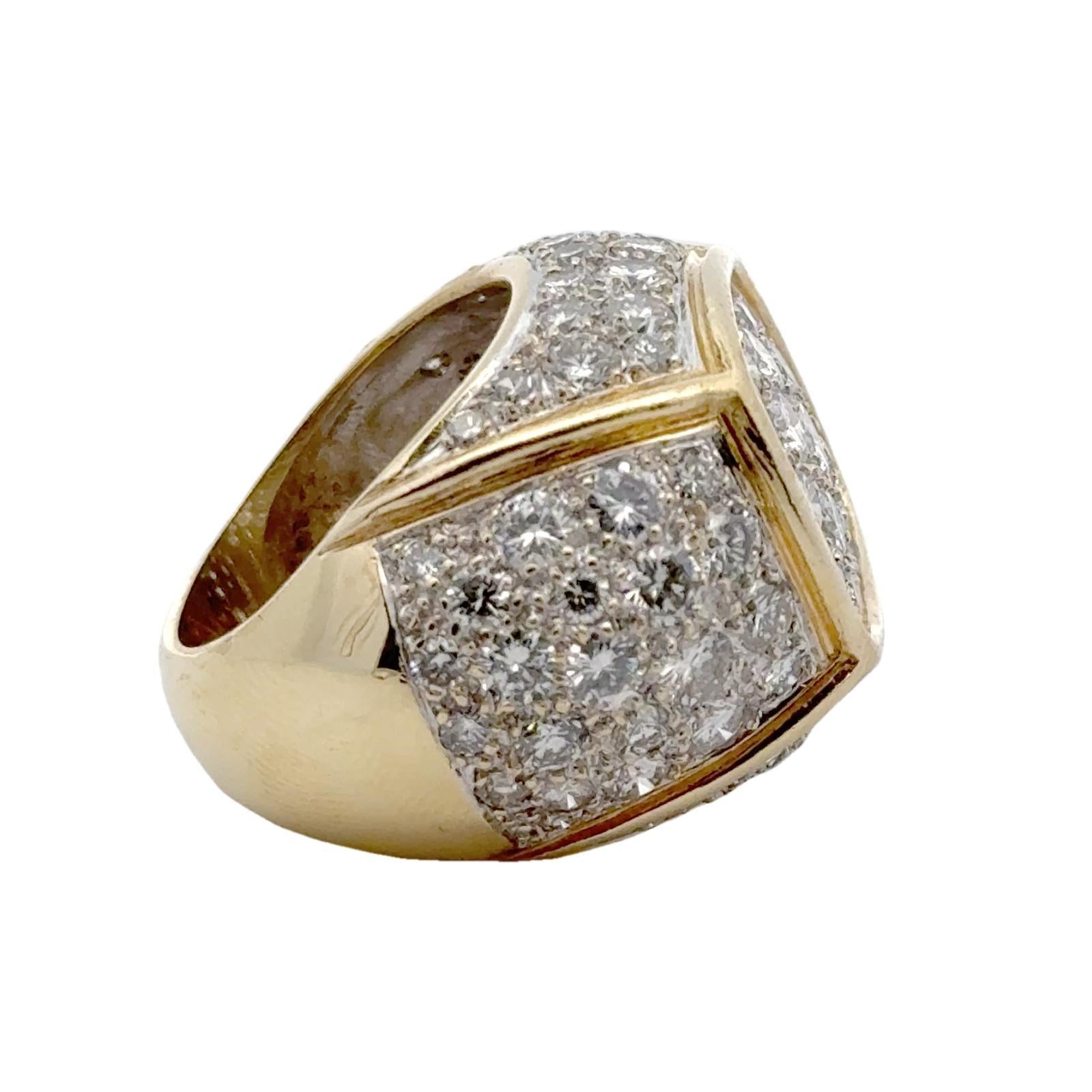 Women's Modern 7.00 CTW Pavé Diamond 18 Karat White & Yellow Gold Statement Ring For Sale