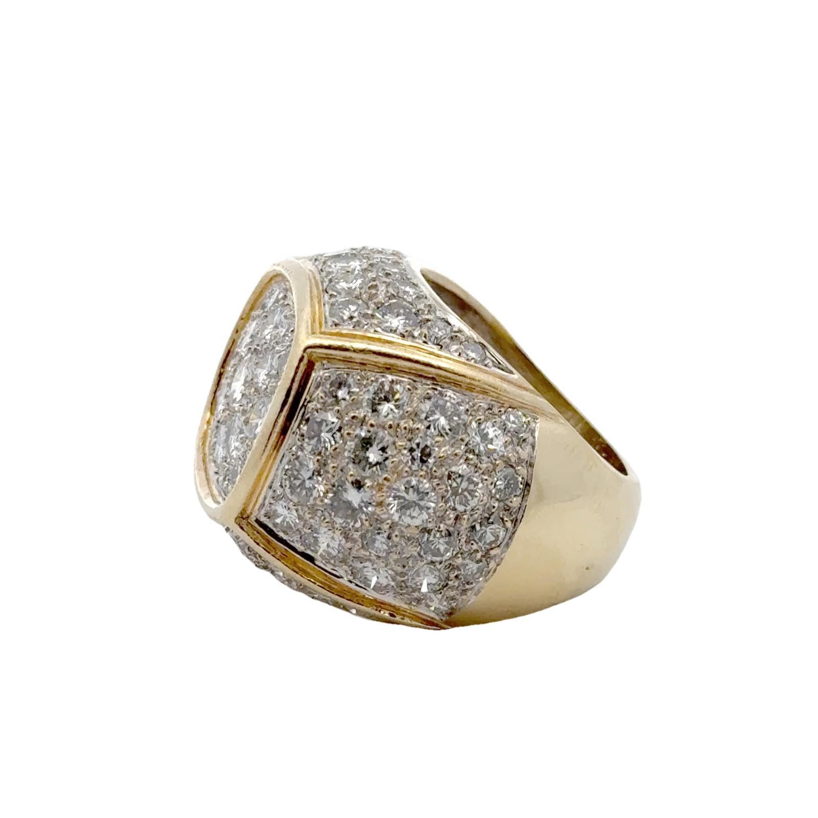 Modern 7.00 CTW Pavé Diamond 18 Karat White & Yellow Gold Statement Ring For Sale 2