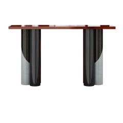 Modern 70's Retro Console Table Palissander Wood, Red, Black & Grey Lacquered