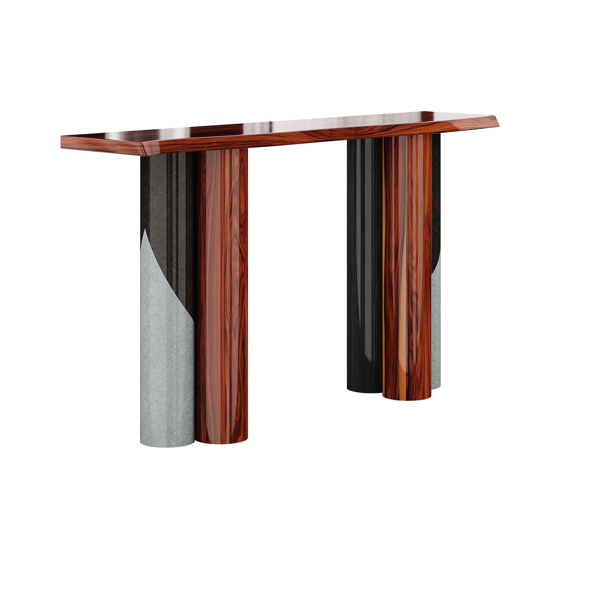 Contemporary Modern 70's Retro Console Table Palissander Wood, Red, Black & Grey Lacquered For Sale