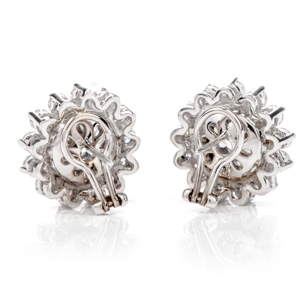 Modern 8.78 Carat Total Diamond Platinum Halo Clip-On Stud Earrings In New Condition In Miami, FL