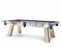 Modern 8ft Pool Table with Natural Oak Legs and Glass Top Frame by Impatia