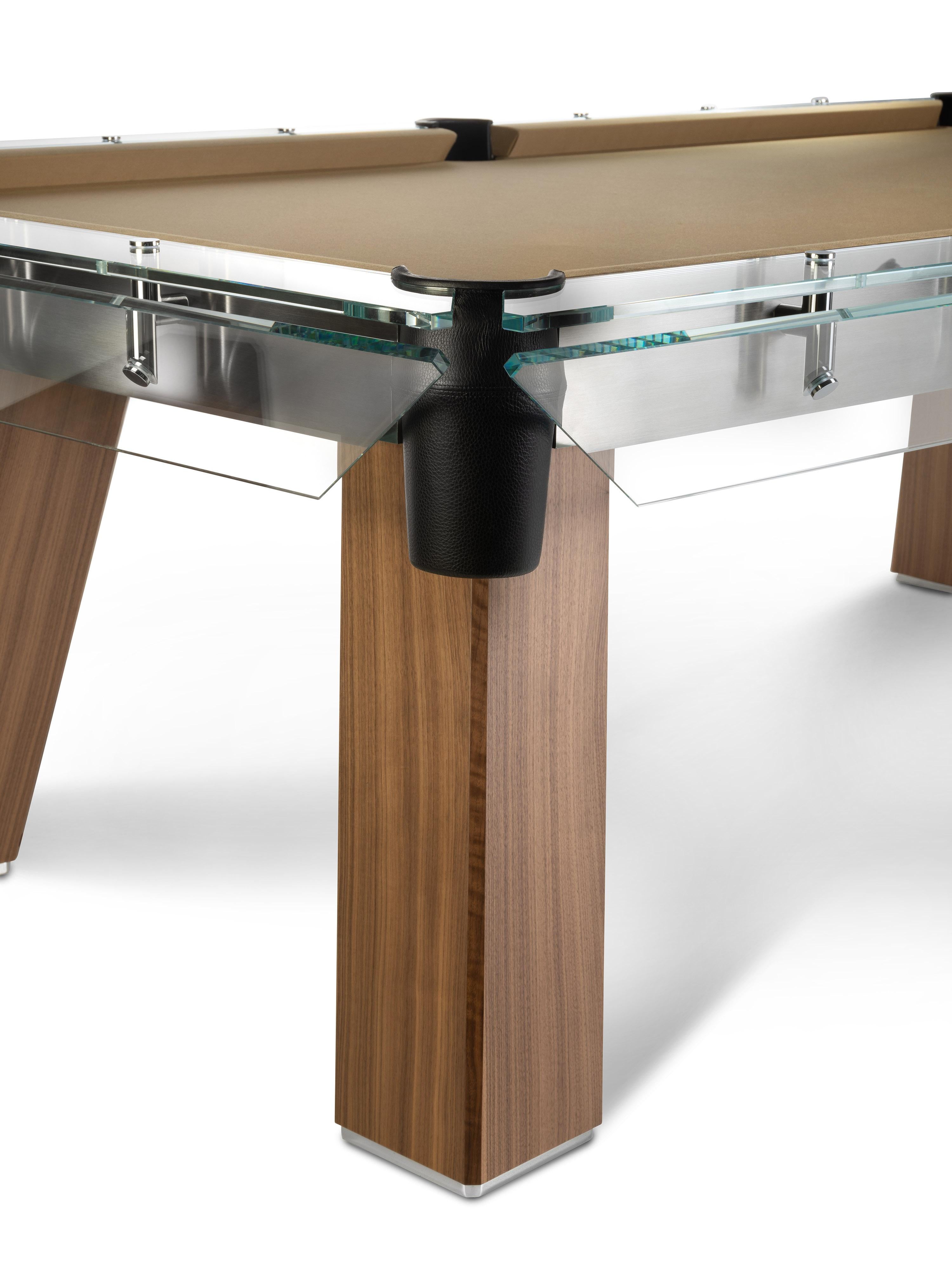 Moderner 8 Fuß-Pooltisch mit Beinen aus Nussbaumholz und Glasplatte von Impatia im Zustand „Neu“ im Angebot in Milan, IT