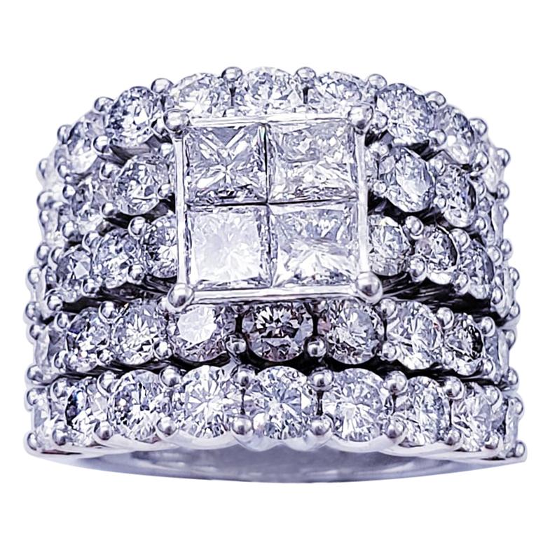 Modern 9 Carat Diamonds Half Eternity 6-Row Engagement Ring For Sale