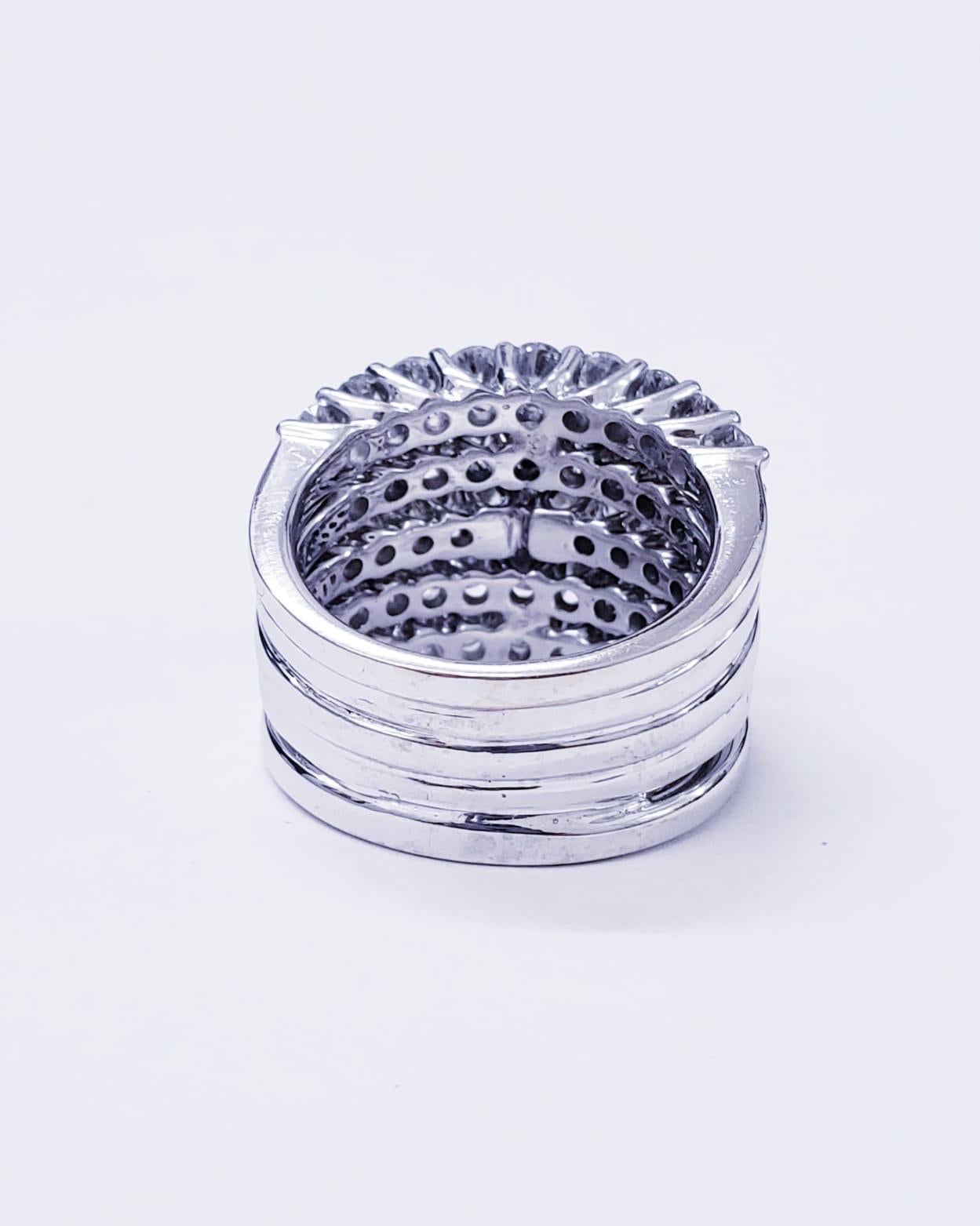 Round Cut Modern 9 Carat Diamonds Half Eternity 6-Row Engagement Ring For Sale