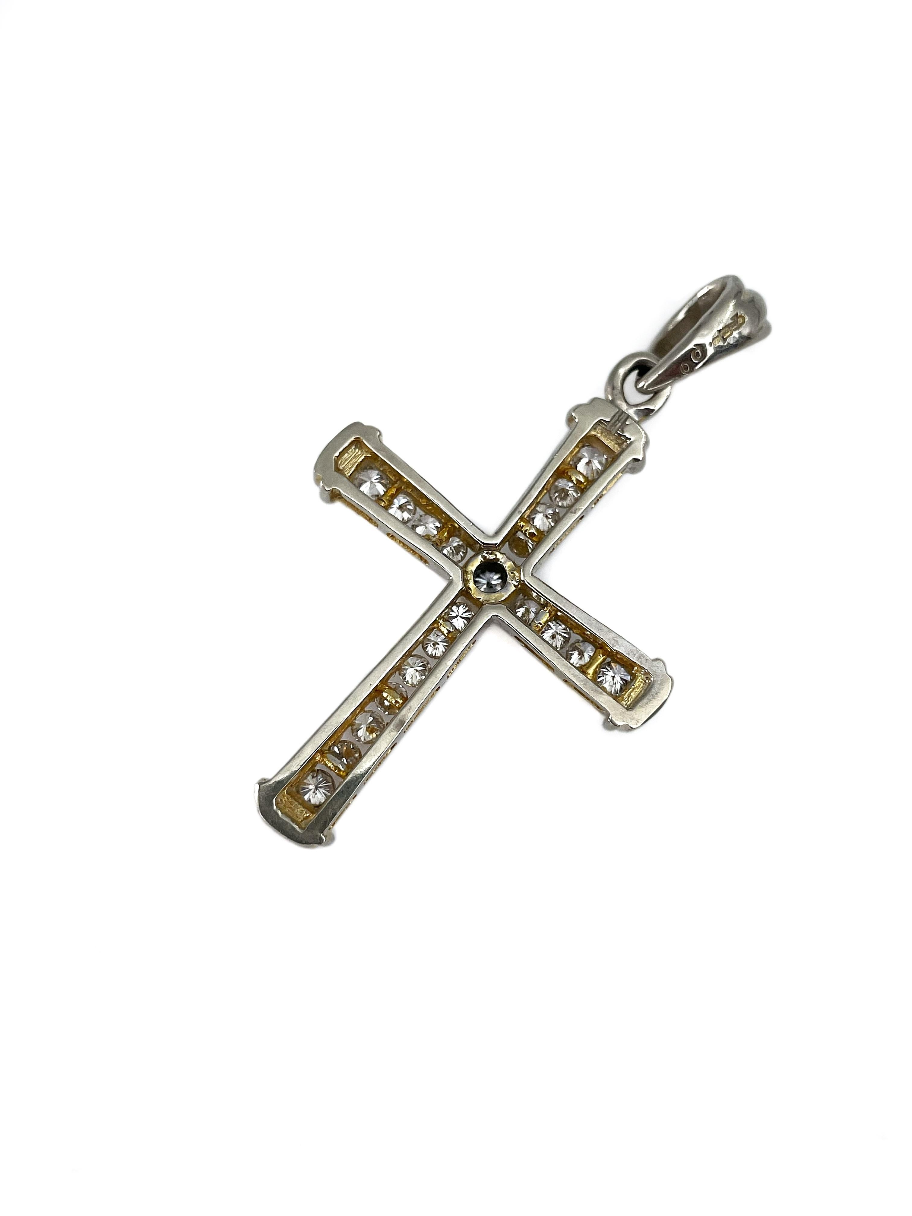 Brilliant Cut Modern 9 Karat Gold 1.00 Carat Diamond Cross Pendant For Sale