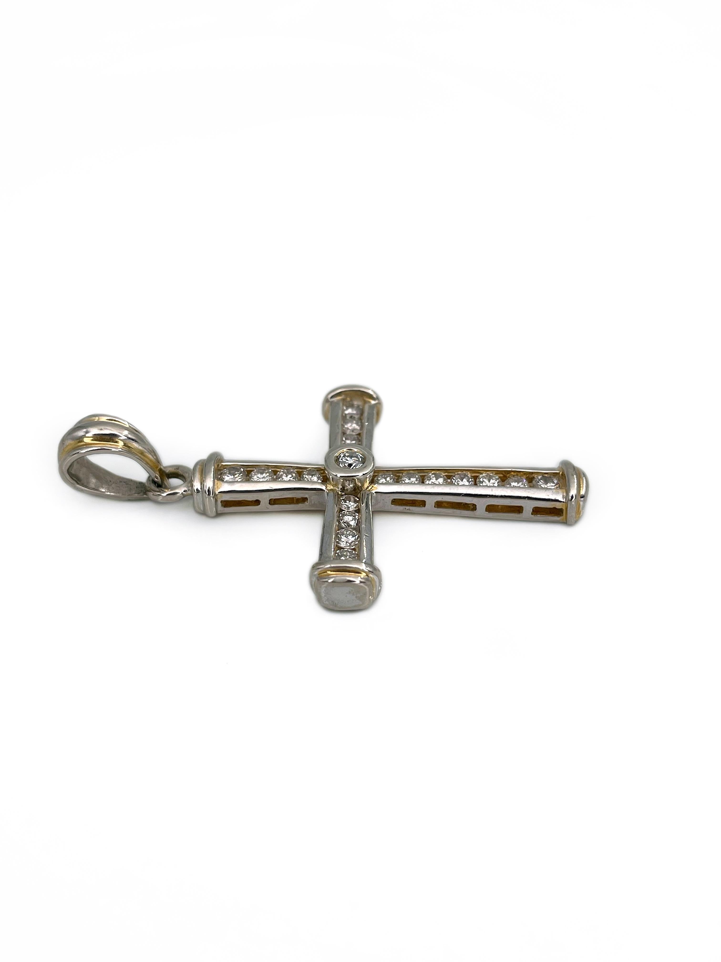 Women's or Men's Modern 9 Karat Gold 1.00 Carat Diamond Cross Pendant For Sale