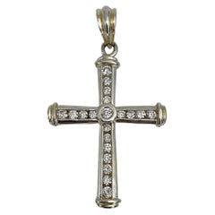 Pendentif moderne en forme de croix en or 9 carats et diamants de 1,00 carat
