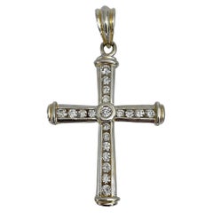 Modern 9 Karat Gold 1.00 Carat Diamond Cross Pendant