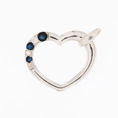 Modern 9 karat White Gold Heart with Diamonds and Sapphires