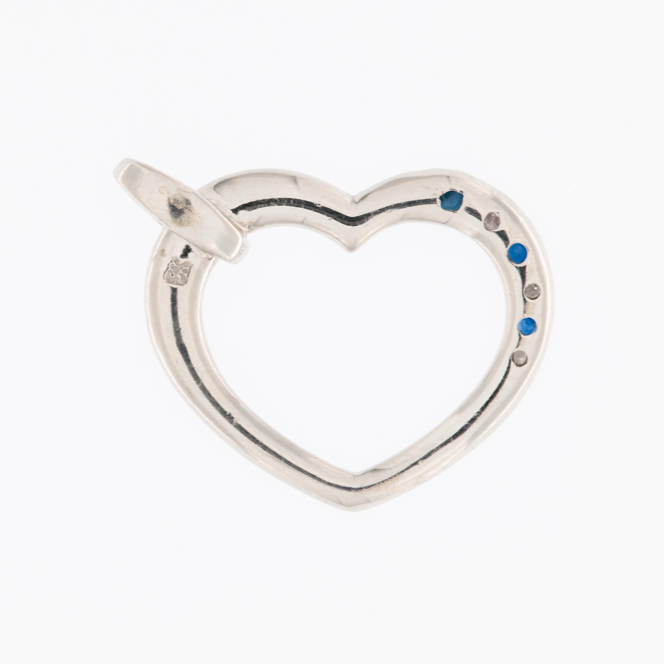 Brilliant Cut Modern 9 karat White Gold Heart with Diamonds and Sapphires For Sale