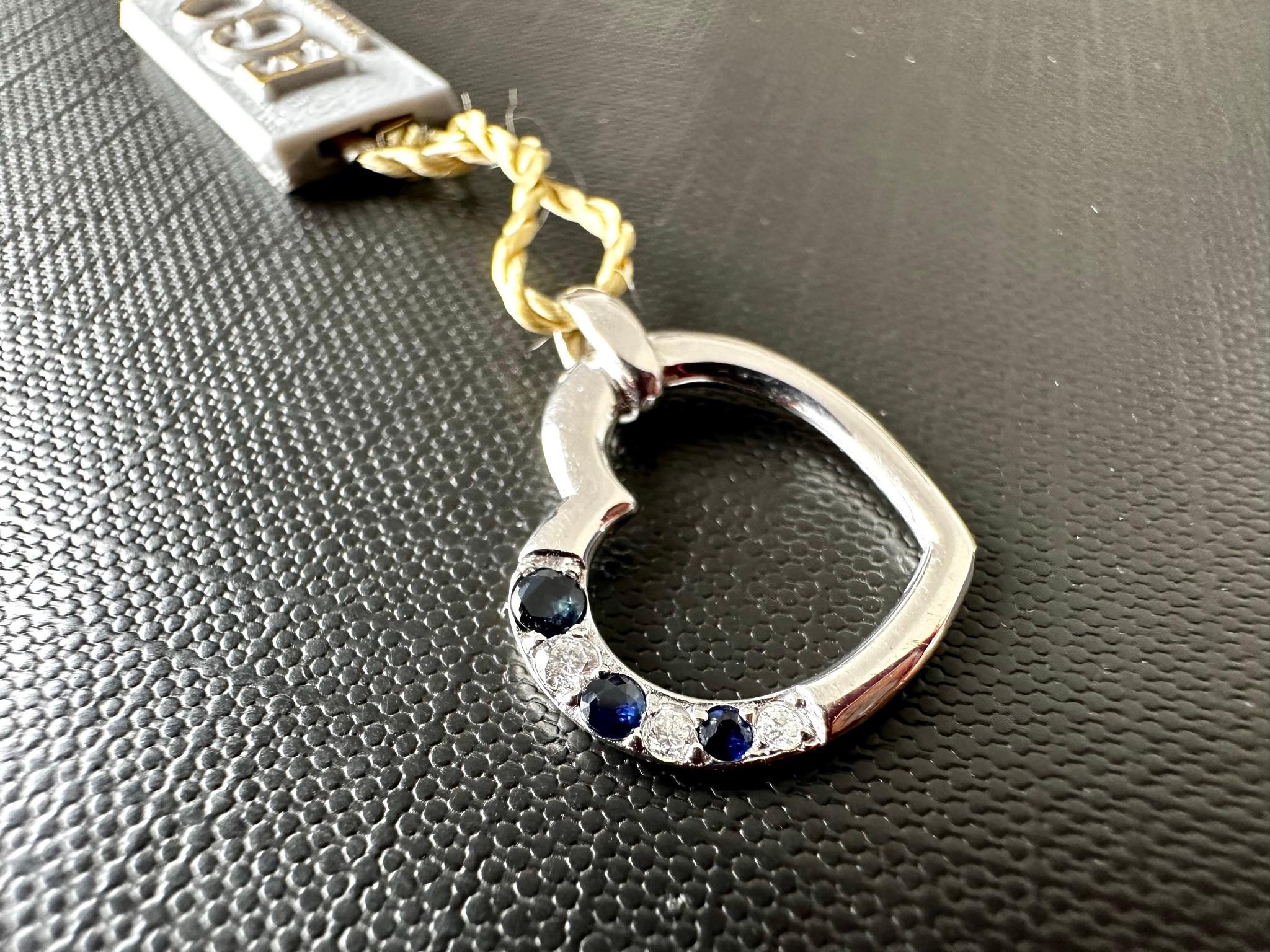 Women's or Men's Modern 9 karat White Gold Heart with Diamonds and Sapphires For Sale